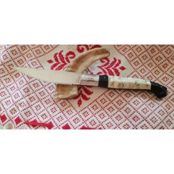 Coltello tipo dorgalese con manicatura  in mosaico di molari di cavallo e terminali in ebano tanzania
